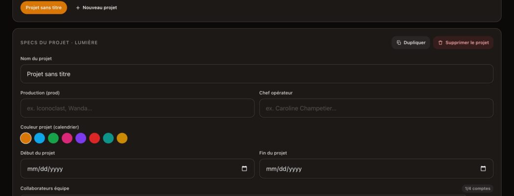 Cinecyclop — specs projet & collaborateurs