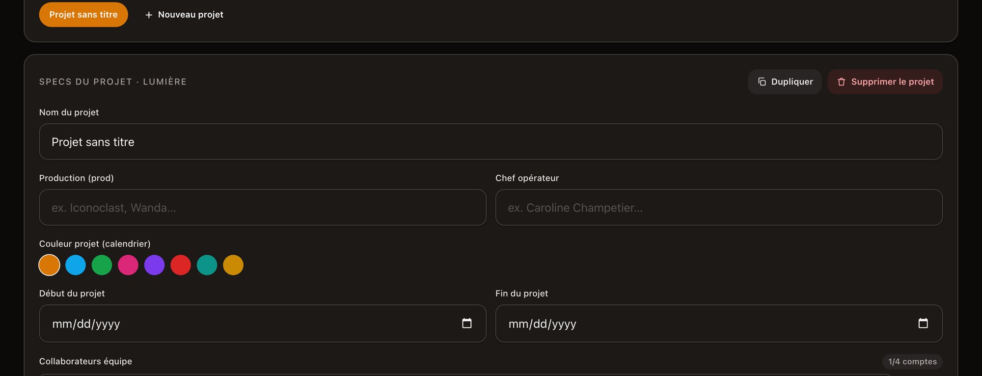 Cinecyclop — specs du projet : prod, chef op, dates, collaborateurs