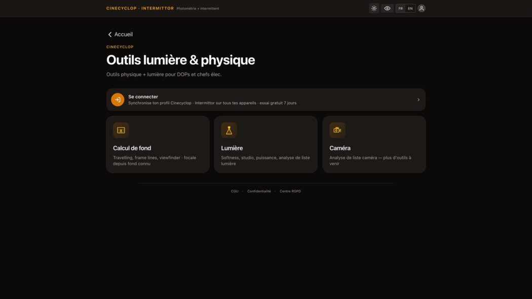 Cinecyclop — Outils lumière & physique