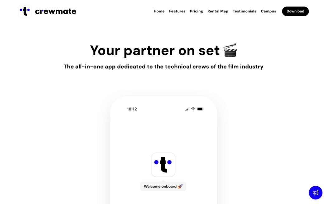 Capture crewmate.fr : your partner on set, all-in-one app for film crews